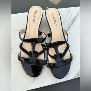Ellen Tracy  open toe black wedges size 8